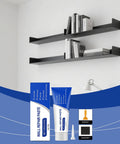 DIY Drywall Repair Kit With Easy Putty Paste For Holes And Cracks In Walls Ceilings And Doors Quick Patch For Home Apartment Or Dorm No Mess Mending And Seamless Wall Restoration front view with tools and packaging in front of a wall.