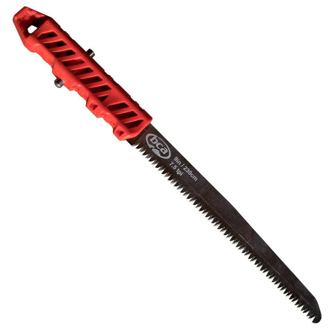 Nine-inch saw component of Dozer 2HS Avalanche Shovel With Ovo Concave Shaft Low Profile Beefy Blades And Cored Handles, red handle