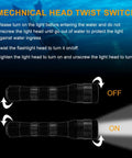Diagram showing the mechanical rotary switch function of the Wide Angle Underwater Dive Light With 120 Degree Beam, 1050 Lumen LED Torch For Scuba Photography And Video, Depth Rating 150m, Durable Waterproof Flashlight