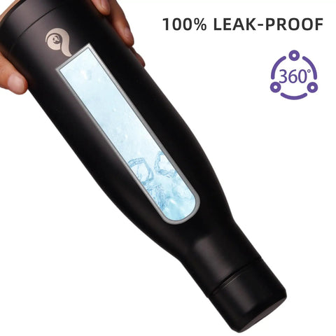 Boss Grade 17 Oz Insulated Thermal Water Bottle With Airtight Drip Proof Lid Double Wall Vacuum shows ice water in sleek stainless steel design.