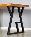 Industrial Metal Furniture Legs 2 Pack For DIY Decor Projects 28 Inch High Square Tube Leg Black 24 Inch Wide Perfect For Coffee Tables Desks Dining Tables Shelves And Cocktail Tables shown supporting a wooden table surface.