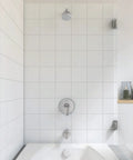 Shower with Eurosmart Shower Valve Trim in Starlight Chrome with Concealed Mounting and Starlight Finish for a sleek scratch-resistant shine.