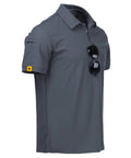 Mens Polo Shirt Short Sleeve Sporty Polo For Golf And Everyday Wear Tactical Ring Buckle Placket For Sunglasses Or Microphone Sleeve Pocket Lightweight Breathable Collared Shirt In Grey Large