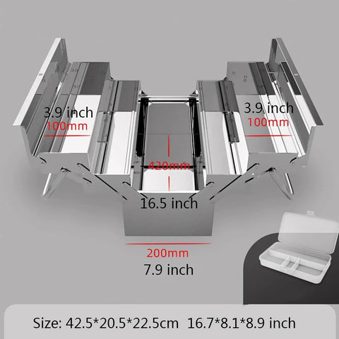 Stainless Steel Tool Box Organizer With Multi Layer Folding Storage Lockable Cabinet With Easy Carry Handle for home use
