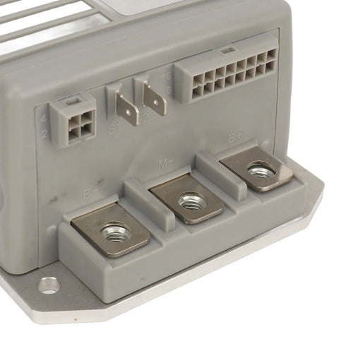 Front view of Hamwesh 48V 250A DC motor controller in gray housing with B-, M-, B+ terminals and S1/S2 blades.