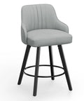 Swivel Bar Stool With Back Rest 26 Inch Counter Height Gray Linen Fabric Upholstered Seat Comfy Cushioned Comfort Solid Wood Legs