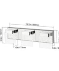 Three Light Vanity Light Fixture In Stainless Steel Chrome Finish With Transparent Acrylic Diffusers And LED 6000K Daylight Bright Bathroom Lighting For Modern Homes Easy Install, dimensions illustrated.