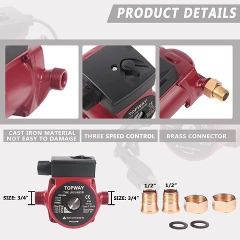 Image showing Three Quarter Inch Outlet Hot Water Recirculating Pump for Water Heater System, 110 To 120V, Three Speed, with connectors.