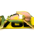 Close-up of snap hook ratchet on Beefy Heavy Duty Axle Tie Down Combo Straps, Classic Yellow, 2 Inch By 114 Inch, 3,300 lb SWL