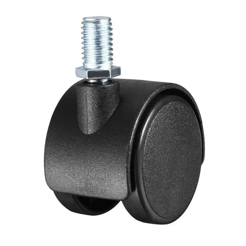 Slick Swivel Chair Casters With M10 Threaded Stem And 1.5 Inch Twin Wheels Dead Silent Rolling For Office Seating No Sweat Install includes a close-up of a single caster.