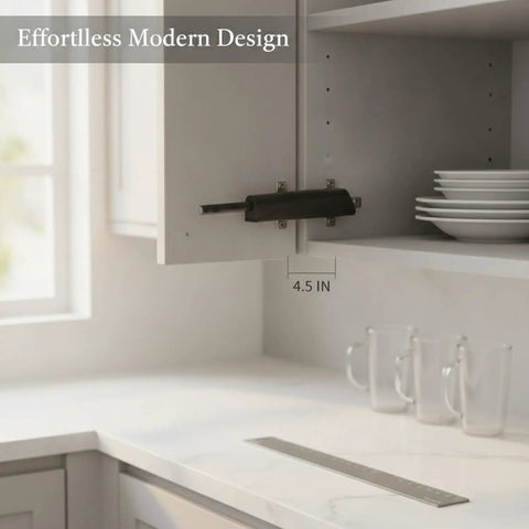 Push To Open Cabinet Latch Handle Free Touch Release For Kitchen Cabinets And Wardrobes, 4.5-inch latch installed in kitchen cabinet.