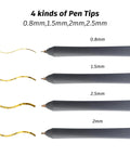 Foil quill pen starter kit in grey with four tip sizes (0.8mm, 1.5mm, 2mm, 2.5mm) and heat-activated foil roll.