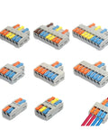 Quick Push-In Wire Connector Kit Fast Tool-Free Terminal Block For Splicing Solid Stranded Copper Conductors In Home Projects And Lighting Installations Flame-Retardant Pa66 Housing With Tin Plated Contacts Rated For High Current Up To 32 Amps. 8-port connectors shown