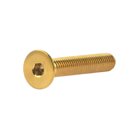Premium Gr5 Titanium Countersunk Flat Head Bolts M5 X 30Mm Sweet Gold Finish Hex Allen Drive for custom builds.
