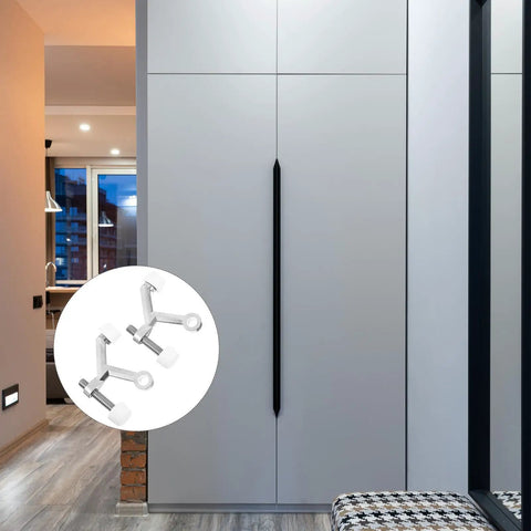 Heavy Duty Zinc Alloy Door Stopper Set Two Pack Anti Pinch Wall Protectors in modern hallway setting.