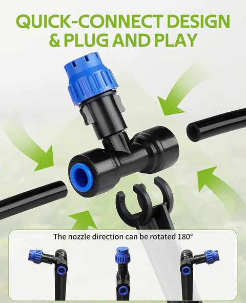 Close-up of quick-connect design in 59Ft Drip Irrigation Kit For Plants With New Quick Connect And Blank Distribution Tubing