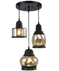 Three Light Modern Glass Pendant Chandelier for Dining Room and Kitchen Island with Amber Glass Shades