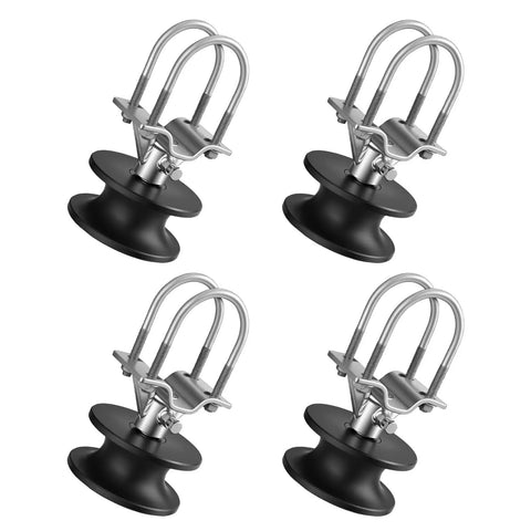 Durable Heavy Duty Nylon Sliding Gate Rollers With Slick Track Wheels For Effortless Outdoor Operation Built Tough Silent Performance Weather Resistant 4 Pack displaying four rollers in black.