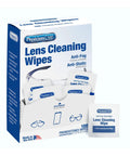 PhysiciansCare Lens Cleaning Wipes box, 100 pre-moistened anti-fog and anti-static wipes.