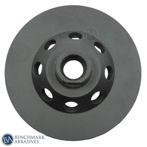 Bottom view of 4 Inch Double Row Diamond Grinding Cup Wheel For Angle Grinder With 5/8-11 Arbor Delivers Fast Grinding On Concrete Granite Marble Masonry And Natural Stone Ideal For Surface Prep Profiling And Renovation Projects