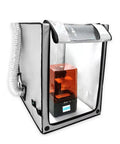 All In One 3D Printer Enclosure With 3 Layer Filtered Ventilation Fan Odor Busting Fireproof Noise Reduction For Ender 3 V3 SE KE Ender 3 Pro V2 Neo CR 10 SE Silver, showcasing ventilation hose and printer inside.