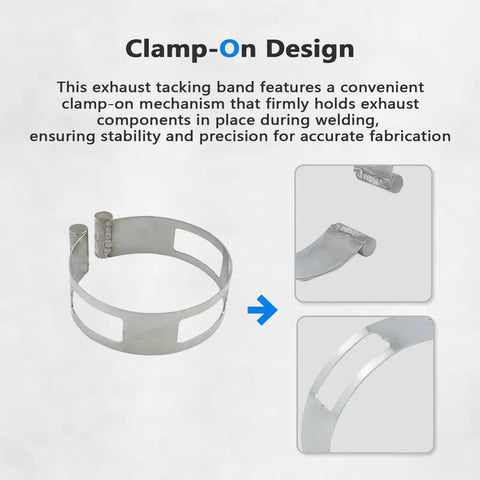 Heavy Duty 3 Inch Stainless Steel Exhaust Tacking Band Clamp Locks Down Tight, featuring clamp-on design for accurate welding.