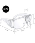 Six Pairs Clear Safety Glasses That Fit Over Your Glasses, Anti Fog Scratch Resistant Polycarbonate Eye Protection Goggles, size dimensions