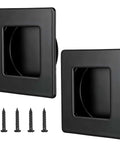 Two Pack Square Recessed Finger Pulls For Sliding Closet Doors, black finish, with concealed screws, ergonomic grip