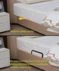 Image demonstrating 2 Pcs Universal Mattress Slide Stopper And Bed Frame Retainer Bracket Keeps Your Bed Lockdown Tight On Any Frame Stops Nightly Shifting Dead In Its Tracks For Snug Sleep in use.