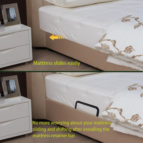 Image demonstrating 2 Pcs Universal Mattress Slide Stopper And Bed Frame Retainer Bracket Keeps Your Bed Lockdown Tight On Any Frame Stops Nightly Shifting Dead In Its Tracks For Snug Sleep in use.