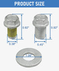 Heavy Duty Rear Drive Prop Shaft Retaining Bolt Set With Two Washers M12x16 And M10x16 For Can Am Atv sizes shown with measurements.