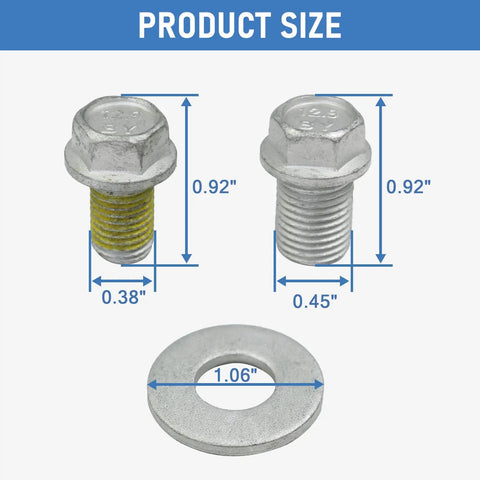 Heavy Duty Rear Drive Prop Shaft Retaining Bolt Set With Two Washers M12x16 And M10x16 For Can Am Atv sizes shown with measurements.