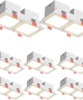 Eight Piece Set Of Sleek Square LED Recessed Downlights Dual Swivel Ceiling Fixtures Warm 3000K Aluminum Indoor Lighting Kits No Fuss Home Upgrade Easy Drop In Fit Solid Build showcased in a grid layout.