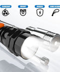 Telescoping Magnetic Pick Up Tool With 1 lb And 15 lb Pickup Rod showing LED flashlight and magnetic tip