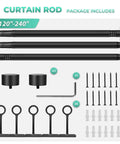 Beefy 120 To 240 Inch Curtain Rod Matte Black 1 Inch Drape Rod For Bedroom Living Room Divider Adjustable Heavy Duty