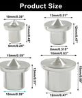 Pro Grade Dowel And Tenon Center Transfer Plugs For Precision Woodworking size comparison of 10mm, 13mm, 15mm, and 16mm steel markers.