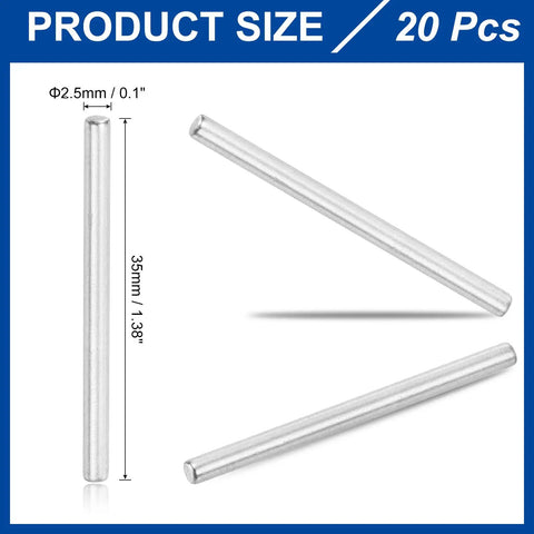 20 Piece Dowel Pin Set 2.5mm By 35mm Stainless Steel 304 Rust Resistant Durable Hardware Kit For Shelves And Projects