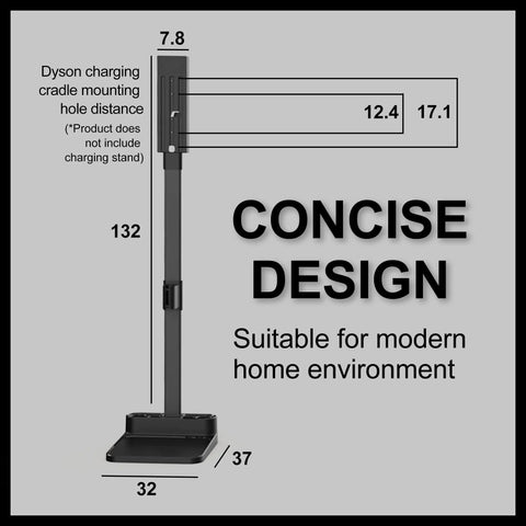 Dimensional diagram of Cordless Vacuum Stand And Docking Station For Dyson V6 V7 V8 V10 V11 V15 SV18 SV21 Wall Mount Rack