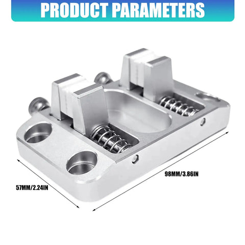 Khbyt Heavy Duty Aluminum Welding Clamp With 4 Strong Magnets And Temp Resistant Jaw showing detailed dimensions and aluminum body.