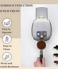Electric Espresso Tamper With Adjustable Pressure And Height Featuring Smart Standby Mode And Included Cleaning Brush A Total Game Changer For Home Baristas Who Want Smooth Coffee Pulls Daily Without Any Sweat, showing a motorized induction powder press.