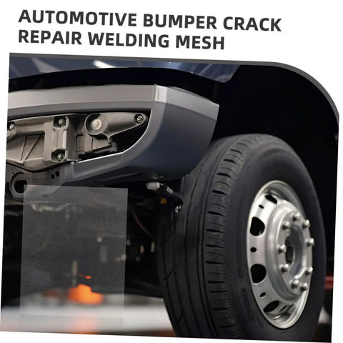 Image of a sturdy stainless steel car bumper repair mesh installed, part of the 15-piece kit for weldable quick fixes and durable restoration.