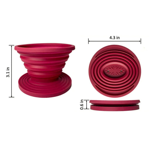 Collapsible Pour Over Coffee Dripper For Camping 2 Pack Red Portable Foldable Coffee Maker For 1 To 2 Cups side and top view