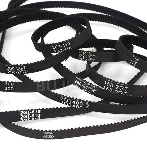6mm Wide GT2 Timing Belt For 3D Printers Closed Loop With 2mm Pitch And 308mm Perimeter Durable Rubber Belt For Smooth Precise Printing And Reliable Repetitive Motion Dope Performance, black rubber timing belts laid flat