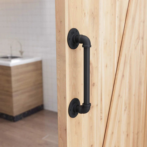 11 Inch Pipe Barn Door Handle Black Rustic Industrial Grab Bar Towel Bar Handrail And Pull For Stairs Gate And Garage Heavy Duty Cast Iron Durable