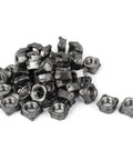 M10 Square Weld On Nuts Pack Of 40 Thick Carbon Steel Fasteners Heavy Duty Gray Coated Hardware piled together.