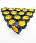 20Pcs 34mm Toy Car Wheels With 10Pcs 2mm Shafts And 100mm Axles For RC Cars Trucks And DIY Robots displayed in a triangle