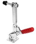 Heavy Duty Vertical Fast Long Arm Toggle Clamp Crimping Station with red handle, steel alloy for woodworking precision.