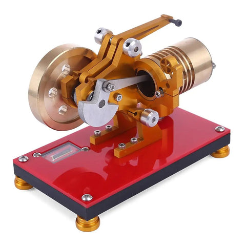 Sick Yellow Stirling Engine Desktop Model Built From Heavy Duty Aluminum Brass And Stainless Steel With A Rock Solid Hot Air Drive for demonstrations.
