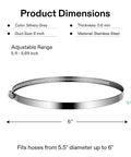 Stainless Steel Adjustable Hose Clamps For Ducting And Ventilation, Worm Drive Clamps 5.11 To 6.69 Inch Range