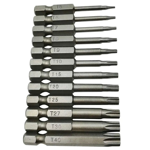 Heavy Duty Security Torx Screwdriver Bits Set With Rock Solid Magnetic S2 Steel And One Quarter Inch Hex Shank Two Inch Long T5 Through T40